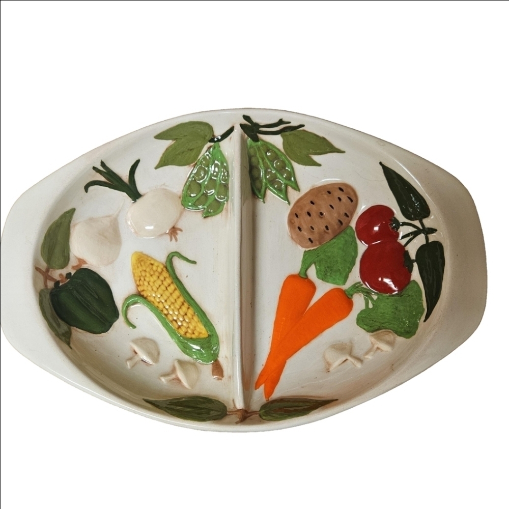 Vintage Holland Mold Ceramic Hand-painted Glazed Vegetable Platter
